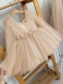 Baby Girls' Sleeveless Tulle White Dress, Elegant Princess Party Dress, Suitable For Baby's 1st Birthday, Wedding, Banquet, Party, Special Occasion