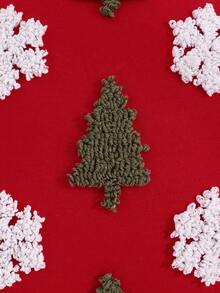 1 pieza Funda de cojín decorativa navideña, bordado de árbol de Navidad y copos de nieve en lienzo de terciopelo, decoración rústica para sala de estar, dormitorio, sofá, regalo navideño