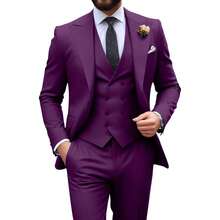 Mens Suit Slim Fit 3 Piece Double Breasted Suit Men Formal Tuxedo Set Casual Wedding Prom Groom Suits - Mận - Xem 1