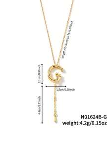 1pc Fashionable Versatile Simple Copper Zirconia Letter Necklace - Yellow Gold - View 24