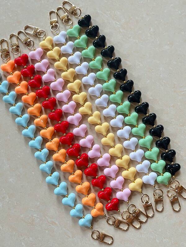 Fashion Solid Color Acrylic Peach Mobile Phone Lanyard Valentine's Day Heart Handmade Beaded Phone Strap