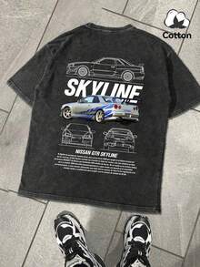 Men's Casual Crew Neck Short Sleeve T-Shirt With Vintage Car Print, Commuter Everyday Wear
