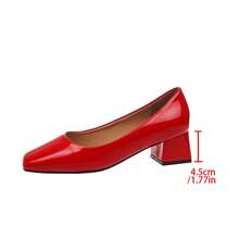 Geeyea A Pair Of Women's High Heels, Thick Heel Design, Bright Red Color, Suitable For Christmas And Halloween Wear, Thick Heel High Heels, Elegant Women, Uniform Commuting Wear, Unique Style - Đỏ - Xem 5