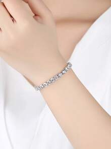 1pc 10.5-14 Carat Lab-Created Moissanite Tennis Bracelet, 18K White Gold Plated 925 Sterling Silver, 4mm D Color VVS1 Round Cut Moissanite Bracelet, Suitable For Women And Men, Jewelry Gift