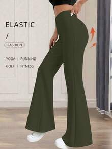 Pantalones rectos de tiro alto acampanados de talla pequeña