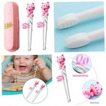Chopsticks De Entrenamiento Para Nios Lindos Palillos De Aprendizaje De Plstico De Dibujos Animados Con Mangas De Anillo Para Beb 2pair - 2psticks 2pair y 1 caja - Ver 1