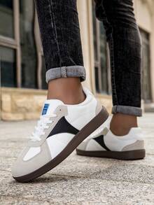 Men's Classic Colorblock Lace-Up Front Sneakers, Retro Casual Comfortable Walking Shoes