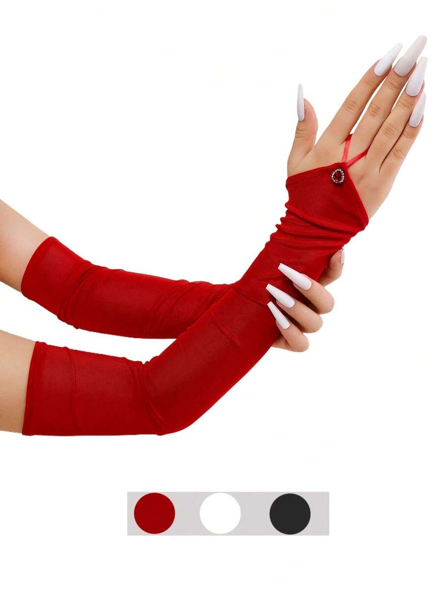 1 Pair Diamond Elegant Sheer Women's Gloves, Suitable For Performances, Banquets, Cosplay, Festivals, Bridal Accessories, Long Arm Sleeves - Multicolor - View 1