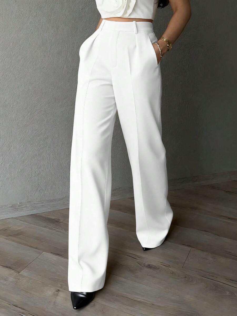 Quần nữ ống đứng màu trơn, thanh lịch, tối giản, phù hợp cho mặc hàng ngày, đi làm và công sở, màu trắng mùa xuân. - trắng - Xem 1