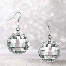 Vintage Disco Ball Earrings Boho Style Birthday Valentine's Day Anniversary Gift Jewelry For Women Girls - 銀色 - 查看 1