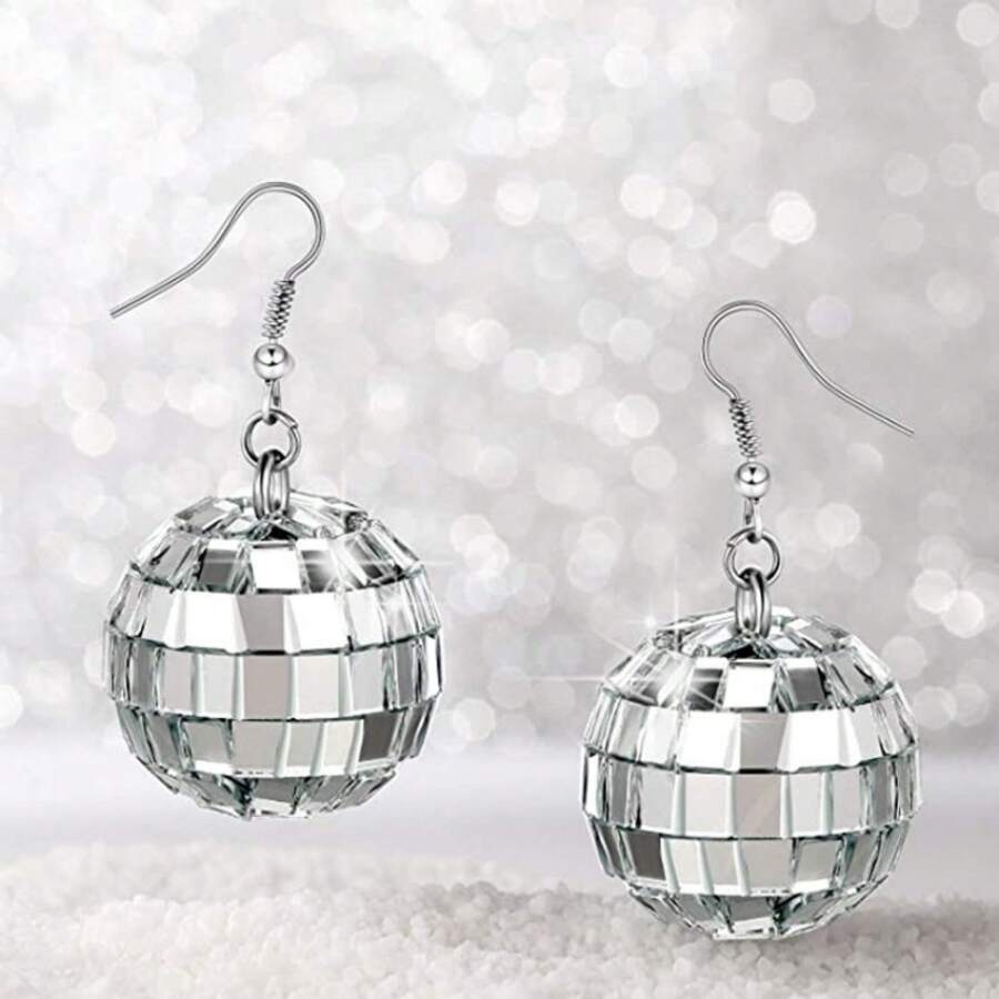 Vintage Disco Ball Earrings Boho Style Birthday Valentine's Day Anniversary Gift Jewelry For Women Girls - 銀色 - 查看 1