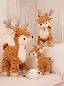 驯鹿毛绒玩具，圣诞麋鹿毛绒动物玩具动物毛绒玩偶圣诞派对生日适合儿童 - 棕色 - 查看 4
