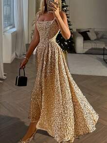 Sedessea 优雅浪漫迷人闪亮派对礼服，舞会礼服 - 黃色 - 查看 6