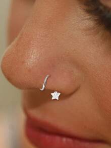 1 Piece S925 Sterling Silver Zirconia Star And Bead Design Spring Nose Ring, Suitable For Girls' Daily Wear And An Excellent Gift For Girlfriends, Mothers And Sisters