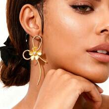 女士全新丝绸蝴蝶结金属带耳环