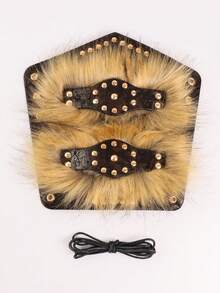 1件手工维京PU皮革和人造毛皮护臂：中世纪北欧护臂 - 彩色 - 查看 6