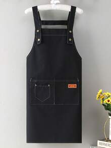 定制帆布围裙，防水防油，适用于厨房、奶茶店、美甲沙龙、餐饮使用，奶茶店制服围裙，涤棉帆布围裙 - 彩色 - 查看 7
