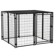 PawHut Outdoor Dog Kennel Run, Large Wire Steel Puppy Fence, Lockable Pet Playpen Crate Enclosure, With Top Cover, Door, Black