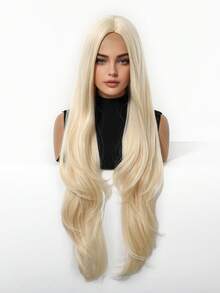 Blonde 32 Inch Long Straight Hair Wigs Curly Wave Wig No Lace Front Synthetic Heat Resistant Wigs For Women Girls For Daily Party Halloween Use Fashion Hair Wigs Perfect Festivals Gifts For Ladies - Vàng - Xem 3