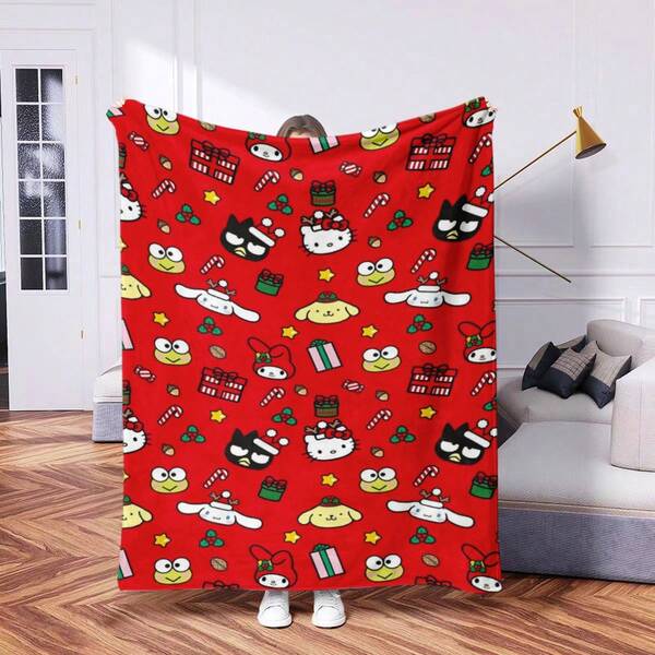 Sanrio 1 Peça Manta Flanelada de Natal Hello Kitty da Sanrio - Manta Fofa e Aconchegante, Padrão de Desenho Animado Fofo Adequado para Quarto, Sala de Estar, Dormitório, Sofá, Acampamento, Viagem