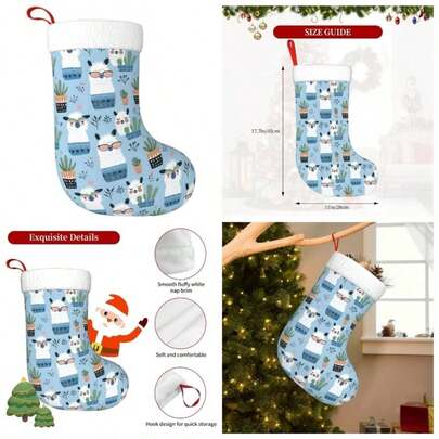 Large Stockings 18 Inch - Soft Cuff Cute Alpaca Cactus 2 Print Family Stockings Plush Decorations Xmas Tree Holiday Fireplace Family Decor with Hanging Loop