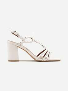 女士系带粗跟凉鞋 - 夏季派对鞋 - 白色 - 查看 3