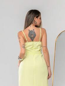 V761 Tailored Midi Dress With Straps - Light Yellow - View 6
