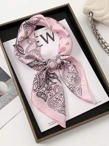 1 pieza Pañuelo de mujer con estampado de anacardo, de material sedoso, pañuelo para la cabeza, pañuelo para el cuello, apto para uso diario