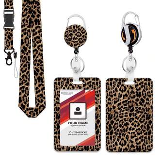 1pc (Badge Clip + Lanyard + Card Holder) Personalized Brown Leopard Print ID Badge Reel Set, Retractable Teacher Badge Reel, Nurse Badge Holder With Rotating Clip, Detachable Lanyard, Suitable For Healthcare, Social Workers, Youth, Office Wear