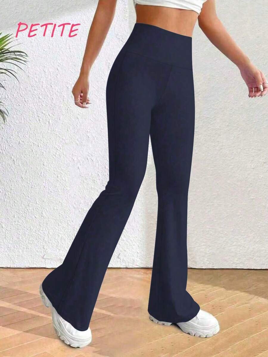 PETITE Solid High Rise Flared Straight Leg Pants - Navy Blue - View 1