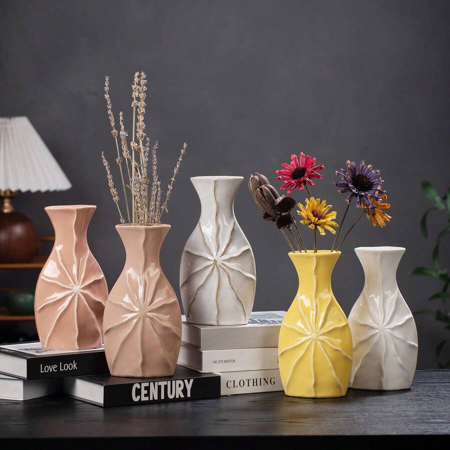 yuanhetang 1 pieza Jarrón cerámico moderno, diseño floral blanco, adecuado para hidroponía, arreglo floral de sala de estar, decoración del hogar nórdica, jarrón cerámico hecho a mano, decoración de habitación, jarrón de flores, jarrón de vidrio