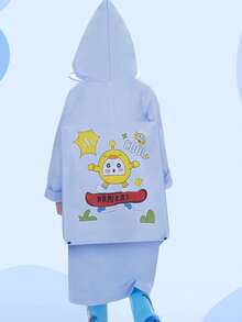 儿童雨衣一件装，带收纳袋，适合小学生，卡通图案，适合幼儿园，长款，大容量收纳袋。