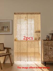 1 pièce/2 pièces Rideau décoratif de porte à ligne filetée, rideau de diviseur à gland pour salon, chambre à coucher, paravent pliant d'entrée
