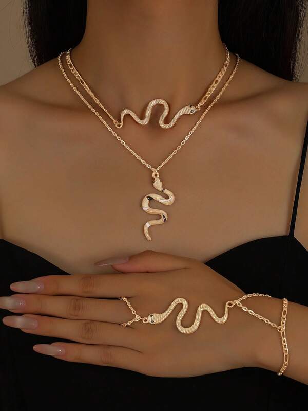 3pcs Snake-Shaped Jewelry Set, Suitable For Women's Daily And Festival Wear