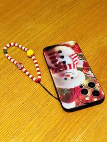 Christmas Cute Snowman Pattern Anti-Drop Full Coverage Phone Case With Beaded Lanyard, Suitable For Phone Case 17 Pro Max, 16Pro, 15/14/13, 12, 11 Pro Max, XS Max, X, XR, 8, 7, Plus, Suitable As Birthday Gift For Girlfriend/Boyfriend Or Personal Use