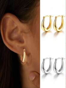 1 Đôi bông tai hình chữ U đơn giản bằng bạc Sterling S925, món quà trang sức thanh lịch dành cho phụ nữ, quà tặng dự tiệc. - Hình chữ U - Xem 1