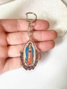 1pc Acrylic Retro Catholic Pendant Keychain Of Our Lady Of Guadalupe, Virgin Mary Pendant Keyring Decor For Women, Bag Charms, Jewelry Accessories, Car Keychain Accessories, Lobster Claw Keychain, Best Gifts For Birthday Or Holiday