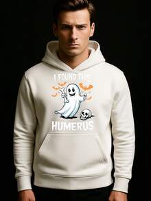 Sudadera con capucha negra con estampado de fantasma y calavera, estilo casual unisex - Blanco - Ver 1