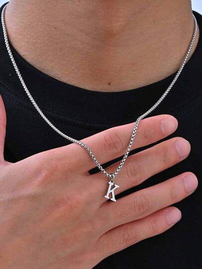 1pc Minimalist Stainless Steel English Letter Silver Necklace, Men's Everyday Jewelry