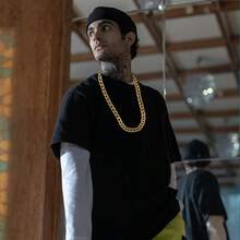 80s 90s Hip Hop Costume Kit Gold Chunky Cuban Chain Necklace Bracelet DJ Transparent Sunglasses Heart Rectangle Shaped Bamboo Earrings Rapper Accessories For Women Men