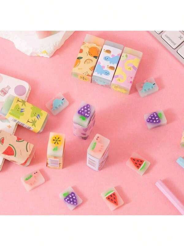 3 قطع مجموعة من أقلام المحو الكرتونية الكيوت بشكل فواكه، قرطاسية، لوازم مدرسية، هدية مثالية للطلاب