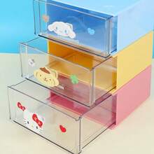 Miniso 人物系列单层抽屉盒带公仔手柄，可爱卡通造型手柄，透明环保塑料材质，方便物品分类收纳，非常适合办公桌文具/首饰整理 - 紅色 - 查看 3
