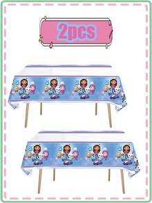 Gabby's Dollhouse Gabby's 一次性 PEVA 桌布，专为娃娃屋设计，防水防油。这款桌布适用于户外聚会、生日派对、生日派对装饰和各种派对装饰。