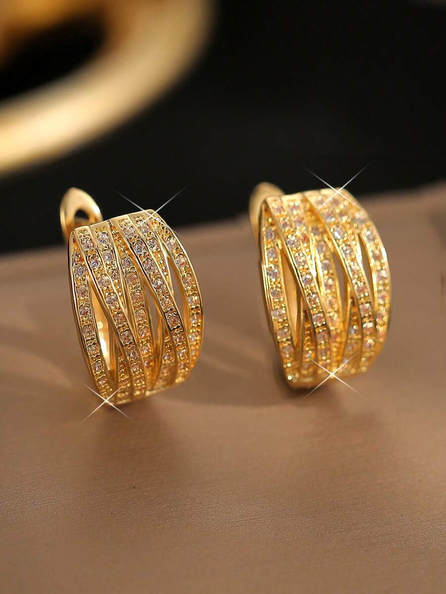 1 par de pendientes de aro huecos con diseño geométrico vintage, decoración diaria para varios festivales, regalo de Navidad para mujeres y novias, joyería de cobre con circonita cúbica