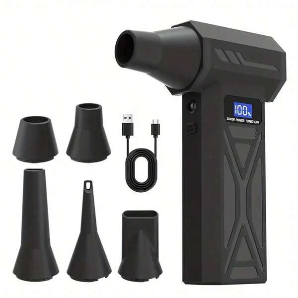 Turbofan Violento 130.000 RPM, Tela de Exibição Inteligente com Ajuste de Velocidade de 4 Níveis, Incluindo 5 Secadores de Cabelo, Bateria de Alta Capacidade, O Melhor Presente de Férias para Sopradores de Ar Portáteis Adequados para Computadores, Teclados, Limpeza Externa e Automotiva
