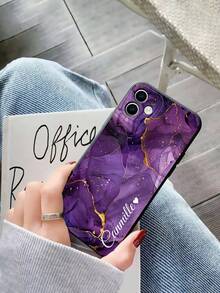 1pc Customized Marble Pattern Heart Text Transparent Anti-Drop Phone Case Compatible With IPhone11/12/13/14/15/16/16pro/16plus/16promax/16e/17/17air/17pro/17promax/S25/S25plus/S25ultras25FE/9/9a/9pro/9proxl, Ideal Gift For Boyfriend, Girlfriend, Parents, Family - Black - View 4