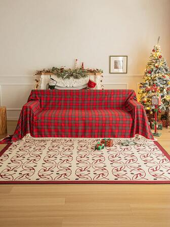 1pc Red Plaid Tassel Sofa Throw Blanket, Farmhouse Cozy Living Room Decor For Christmas