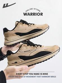 WARRIOR 战士舒适街头风格厚底男鞋春秋舒适跑步鞋简约风格休闲时尚运动鞋全年适用耐磨全天穿着训练运动鞋 - 黑/卡其 - 查看 4