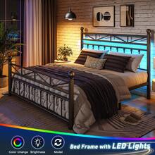 EnHomee 54" LED Bed Frame With Tall Headboard & Footboard Metal Bed Frame With Under Bed Storage No Box Spring Needed,Noise-Free, Christmas Decor, Furniture House Decor, Black - 黑色 - 查看 2