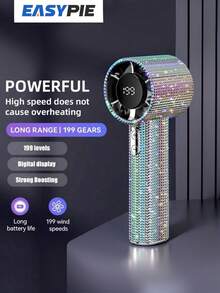 Easypie Selection Luxury Full Diamond Portable Handheld Mini Fan, USB-C Rechargeable Turbo Fan, Speed Adjustable Quiet Fan, Summer Gift Box - Multicolor - View 2